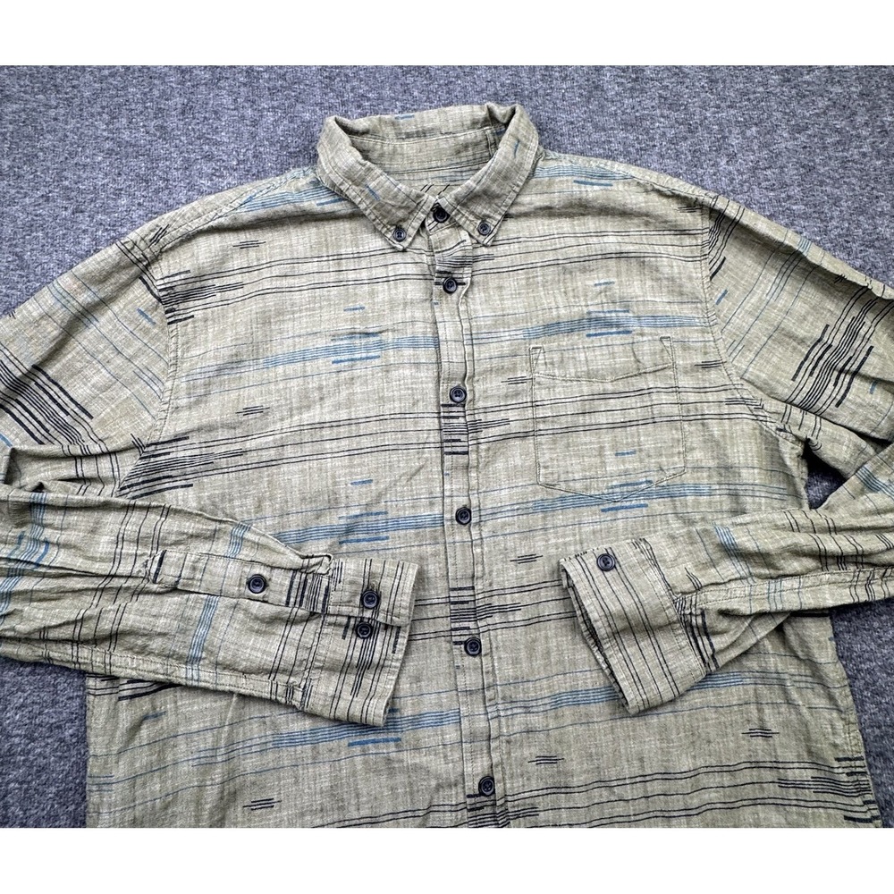 Prana Button Up Long Sleeve Shirt Mens Large Green Hiking Gorpcore Striped